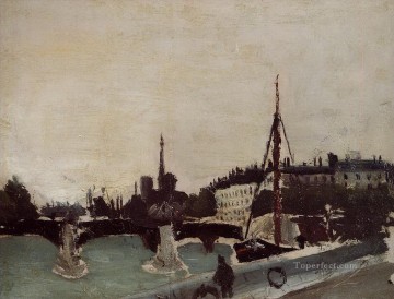 view of the ile saint louis from the quai henri iv study 1909 Henri Rousseau city Oil Paintings